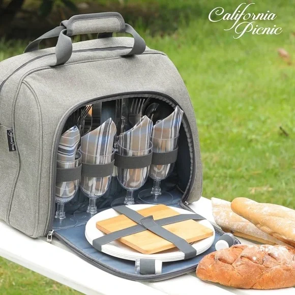 NWOT California Picnic All-in-One Shoulder Insulated Bag 4-Piece Cutlery Cheese! - Picture 1 of 15